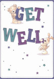 A wave of cheerful optimism pours from this illustrated get well card, where a teddy bear and a puppy, rendered in irresistibly soft, expressive brushstrokes, joyfully support colourful letters spelling out 'Get Well.' The palette glows with rich indigos and teals, making the words pop against a velvety cream background reminiscent of a bright Knightsbridge morning. Tiny stars scattered above and around the characters twinkle in purples and blues, lending a feeling of hope and possibility to the card. The bear's fuzzy coat and the puppy's velvety ears look invitingly tactile-details a local florist recognizes as the visual equivalent of a tender bouquet designed to comfort and heal. The mood is soothing yet lively, a perfect blend for anyone convalescing along the quiet lanes behind Harrods or awaiting a delivery from Florist Knightsbridge. More than just a written wish, this card is an emotional salve-its artistry acts as a gentle embrace, echoing the nurturing care that goes into every recovery bouquet crafted nearby.